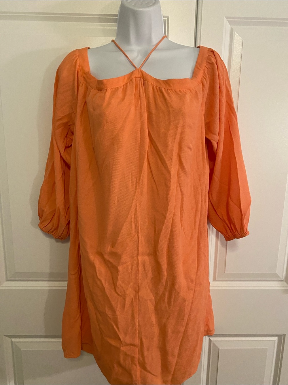 DO+BE Orange Off-Shoulder Puff Sleeve Mini Dress